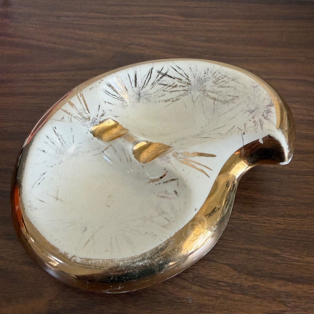 Ceramic Ashtray Gold Starburst Atomic Vintage MCM Abstract Plymouth Products PA